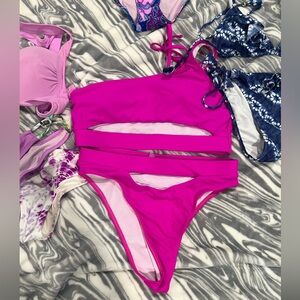 One shoulder pink bikini